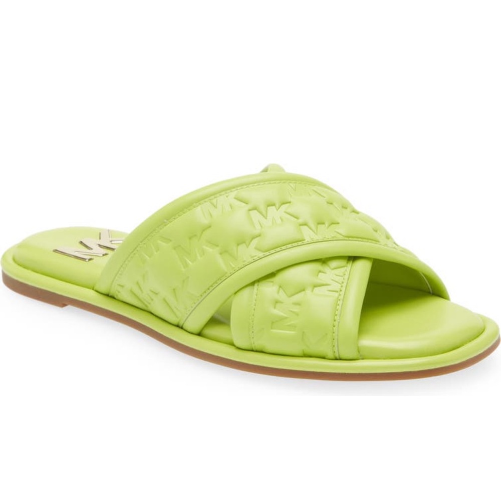 New Michael Kors gideon slide sandal size 8 logo embossed limeade